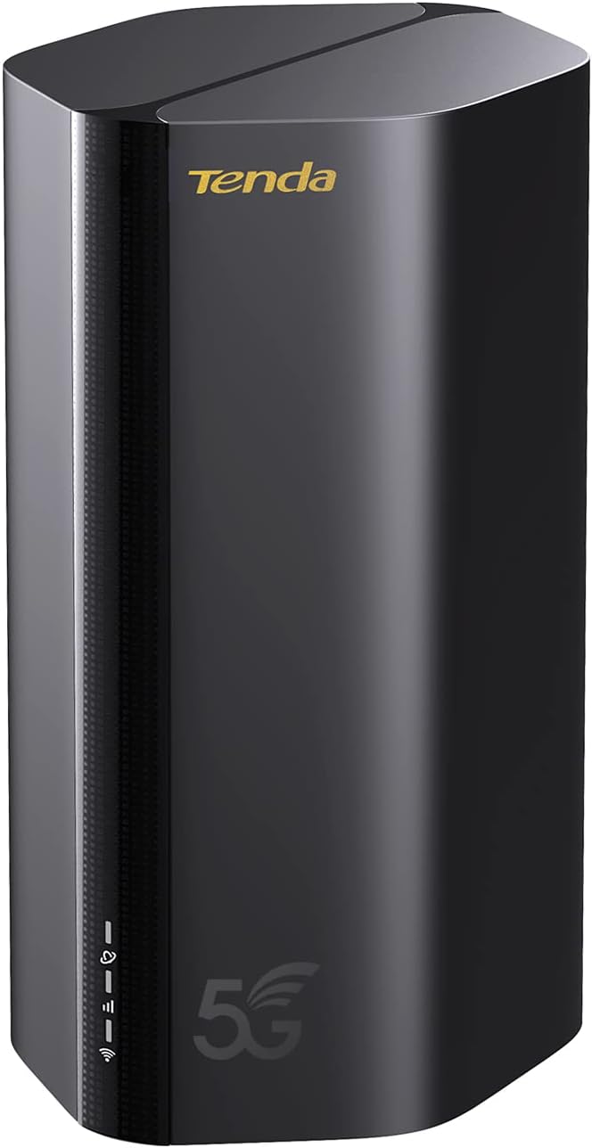 Tenda 5G03 5G NR LTE WLAN Router für Nano-SIM-Karte (AX1800 CAT19 2,4GHz: 574Mbit/s+5GHz: 1201Mbit/s, 4,67Gbps im Download) 2-Gigabit-Port, Plug & Play, Wi-Fi 6 Technologie, MU-MIMO, WPA3, Schwarz