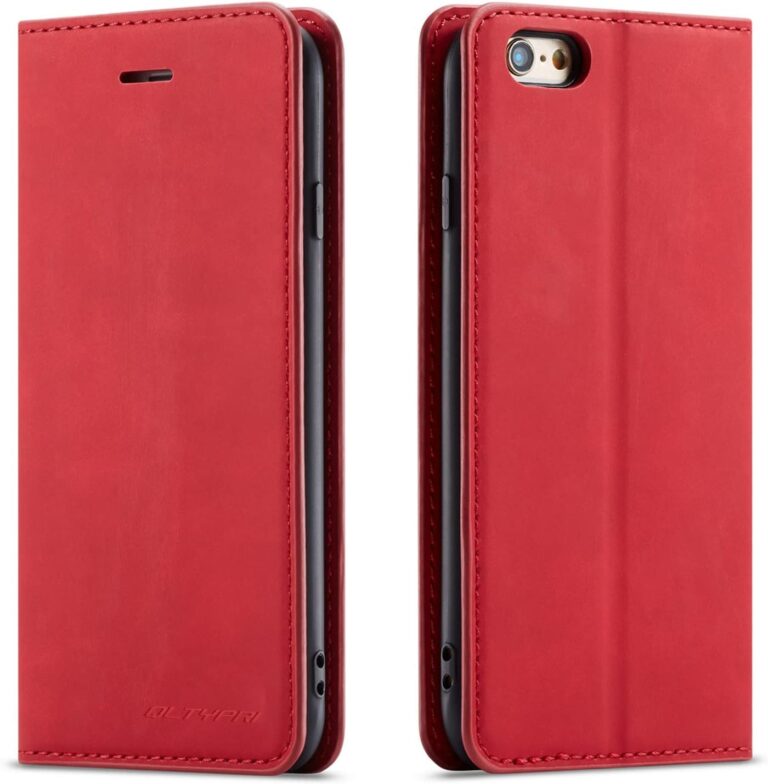 QLTYPRI Hülle für iPhone 6 iPhone 6S, Premium Dünne Ledertasche Handyhülle mit Kartenfach Ständer Flip Schutzhülle Kompatibel mit iPhone 6 iPhone 6S – Rot