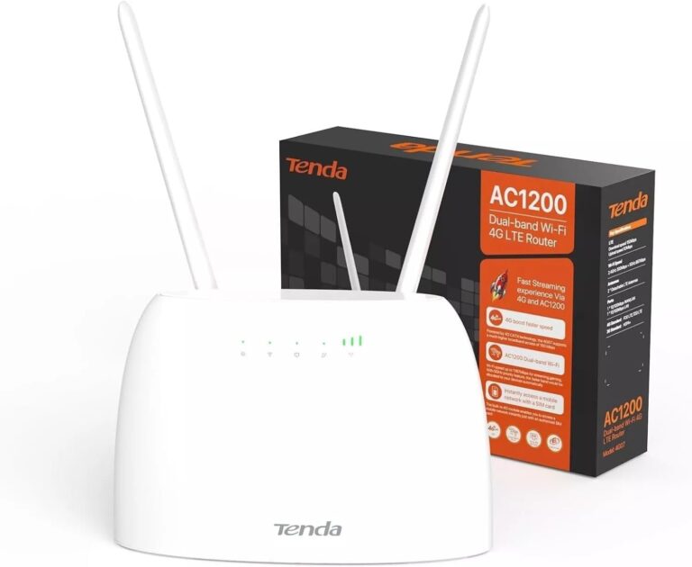 Tenda 4G07 4G LTE WLAN Router für SIM-Karten (CAT4, AC1200 Dualband 2,4GHz: 300Mbit/s + 5GHz: 867Mbit/s, 150 Mbit/s im Download) Plug & Play, LAN/WAN-Port, 2 Abnehmbare Antennen, MU-MIMO, Weiß