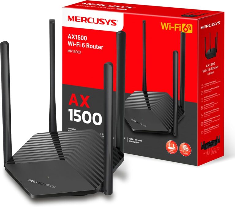 Mercusys MR1500X Wi-Fi 6 WLAN Router, Dualband AX1500, 3 Gigabit-Ports, WPA3, Kindersicherung, Gast-Netzwerk, MU-MIMO, Keine DSL-Funktion