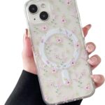 ZTOFERA Magnetisch Hülle für iPhone 13, iPhone 14, Transparent Soft Handyhülle mit Blume Muster [Kompatibel mit MagSafe Kabellosem Laden], Stoßfeste Schutzhülle für iPhone 13/14 6,1″- Rosa Blume