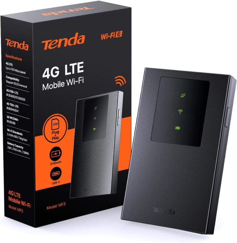 Tenda MF3 Mobiler WLAN Router für SIM-Karten, AX300 Wi-Fi 6 Tragbarer Hotspot, 2100mAh Akku, USB-C-Port, Plug & Play, WPA3, 4G-Modem, MiFi, Mini-Größe, kompatibel mit Nano-SIM-Karten