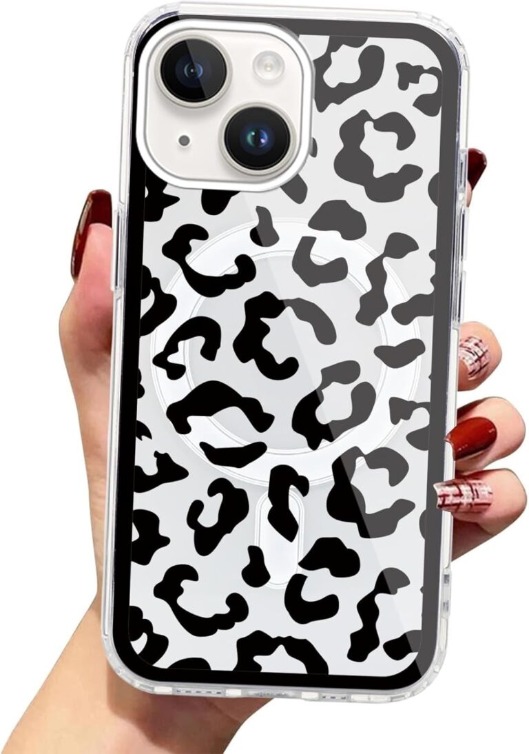 Yoedge Transparent HandyHülle für iPhone 14/iPhone 13 Hülle, Kompatibel mit MagSafe, Aesthetic Leopard Muster Design Mädchen Geschenk Schutzhülle,Silikon Case Cover für iPhone13 6,1″,Schwarzer