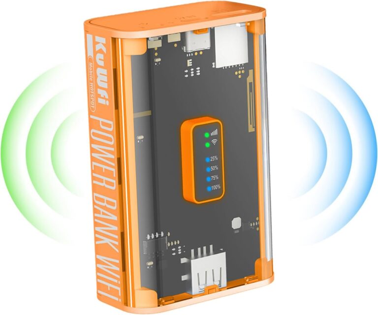 KuWFi Mobiler 4G LTE WLAN Router (4G/LTE bis zu 150Mbit/s Download/ 50Mbit/s Upload,Tragbarer Hotspot, 5200mAh Akku, kompatibel mit Allen europäischen SIM Karten),Plug & Play, für Reisen & Haushalt