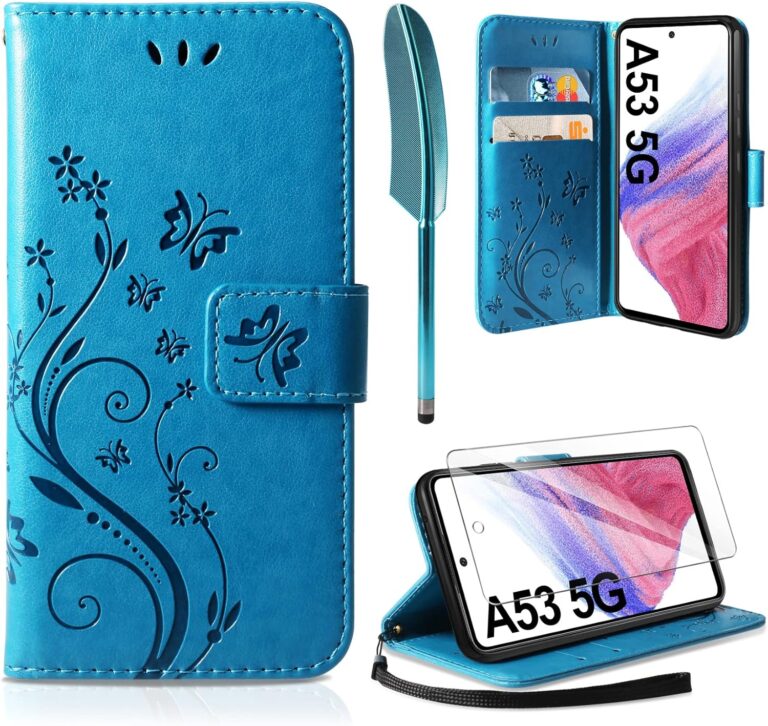 AROYI Lederhülle Kompatibel mit Samsung Galaxy A53 5G Hülle und Schutzfolie, Flip Wallet Handyhülle PU Leder Tasche Case Kartensteckplätzen Schutzhülle