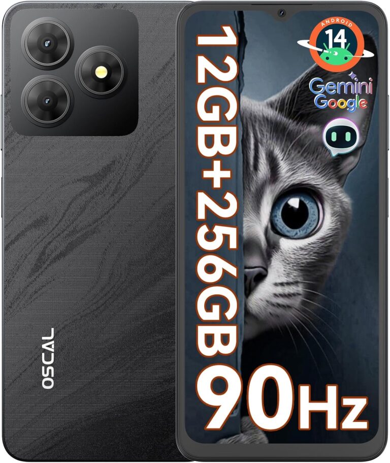 OSCAL Flat 2 Gemini AI Smartphone ohne Vertrag | Android 14, 12GB+256GB, 2TB TF | 90Hz 6.56“ HD+, Octa-Core, 5000mAh, Dual SIM | 13MP+8MP AI Kamera Handy Günstig Neu | OTG, GPS, Face-ID, Fingerprint