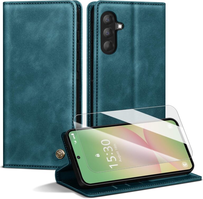 Handyhülle für Samsung Galaxy A56 5G Hülle,Premium Lederhülle für Samsung A56 4G/5G Magnet Kartenfach Klapphülle Schutzhülle für Galaxy A56,BlauGrün