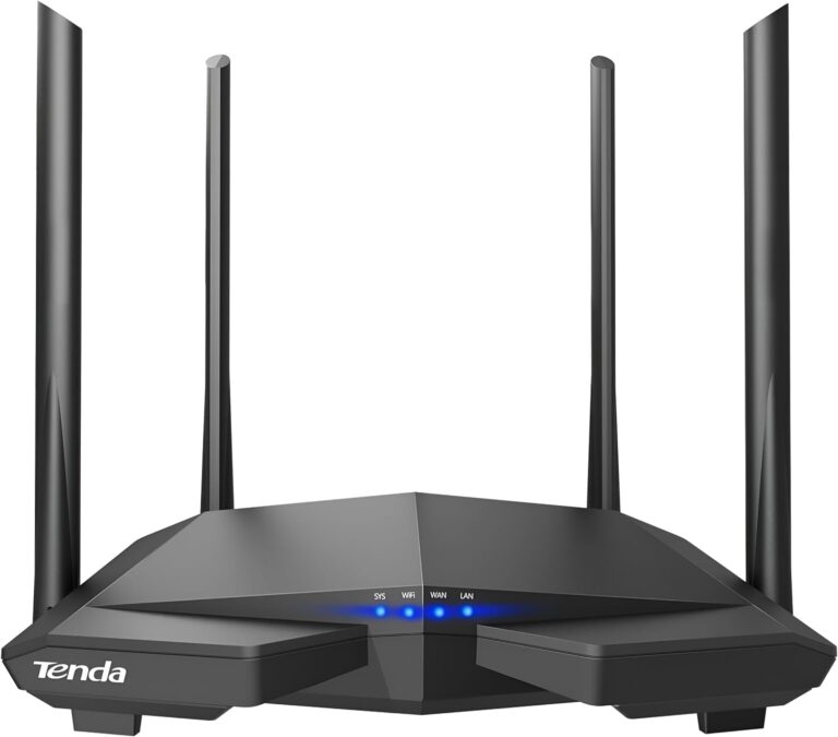 Tenda AC6 Dualband WLAN Router (867Mbit/s 5GHz+300Mbit/s 2,4GHz) 4 * 5dBi Antennen, 4 * 10/100Mbit/s LAN/WAN-Port, Repeater&Access Point Modus, MU-MIMO, APP, IPv6, WPS, Keine DSL-Funktion, Schwarz