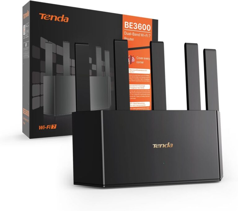 Tenda RE3L Wi-Fi 7 Router (BE3600 Dual-Band 2882Mbit/s 5GHz, 688Mbit/s 2,4GHz) Mesh WiFi, 3xGigabit WAN/LAN Ports, uneinstellbare vertikale Antennen, 4K-QAM, MLO, NFC, VPN, WPA3, App Steuerung