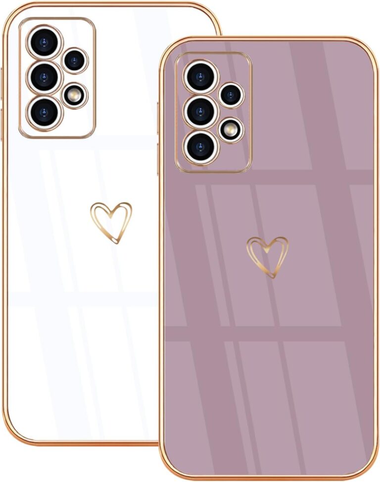 Lonrapa 2 Stück Samsung Galaxy A13 4G Handyhülle Süße Herz Muster Motiv Hülle für Mädchen Frauen Farbe Galvanisierte TPU Silikon Stoßfest Schutzhülle Samsung A13 4G Phone Case Cover, Weiß & Lila