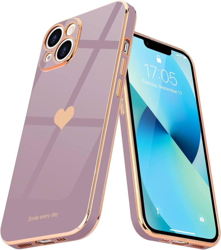 Teageo Kompatibel mit iPhone 13 Hülle, Süße Herzmuster Mädchen Handyhülle Luxuriös Galvanisierte Weich TPU Kameraschutz Kratzfest Stoßfest Schutzhülle Bumper Phone Case für iPhone 13, Sakura Lila