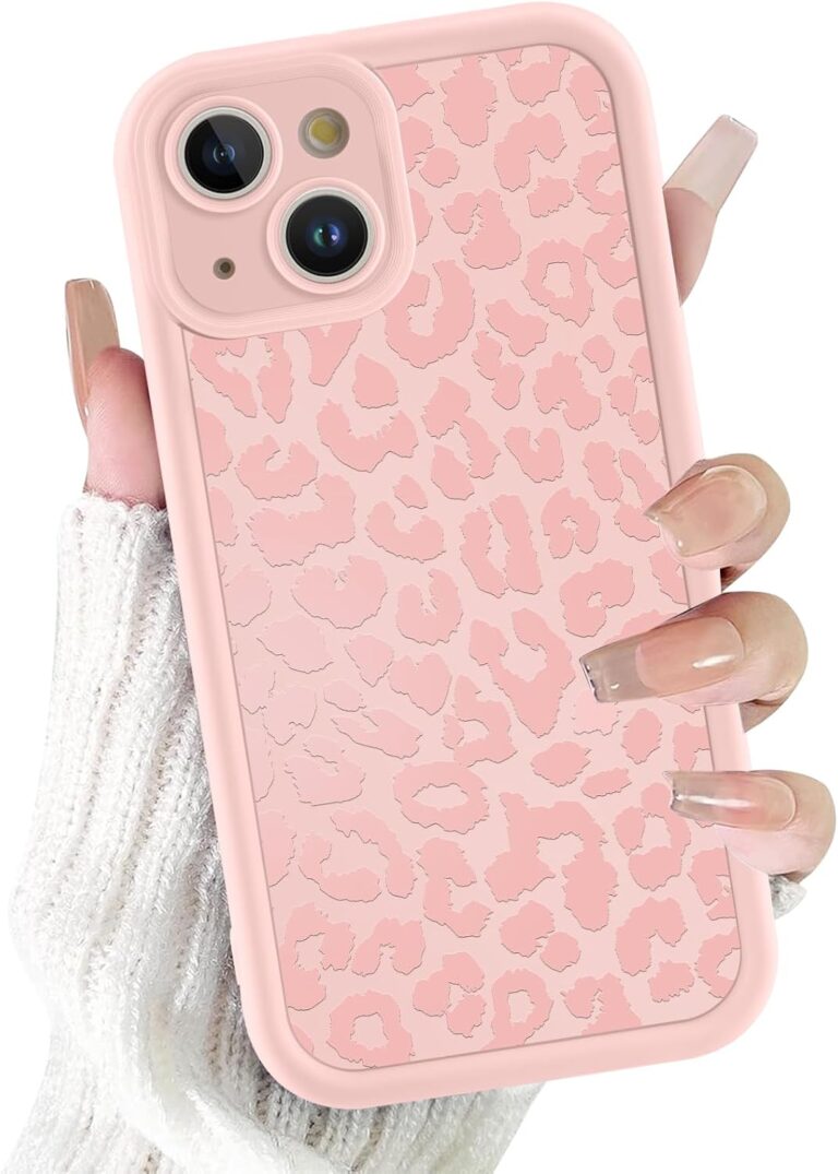 ZhuoFan Hülle für iPhone 14 6,1”, Aesthetic Leopard Muster Handyhülle Rosa Matte Schutzhülle Weich Silikon Dünn TPU Case Stoßfest Kratzfest Bumper Cover, 03