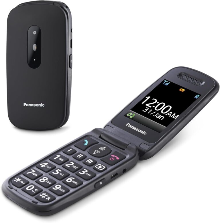 Panasonic KX-TU446EXB Seniorenhandy ohne Vertrag(SOS-Notruftaste, Stoßfest, Sprachverstärker, große getrennte Tasten, große Schrift und Nummernanzeige, Licht, 2,4 Zoll Farbdisplay, Klapphandy, Schwarz