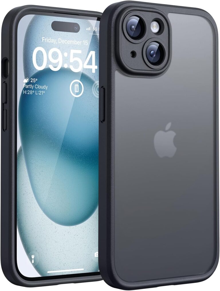 TOCOL für iPhone 15 Hülle, Vollständiger Kameraschutz Stoßfest Kratzfest Handyhülle für iPhone 15 Case, Schwarz