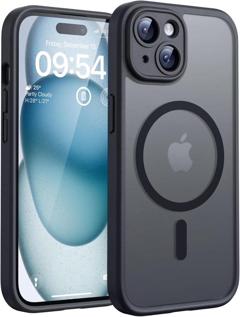 TOCOL für iPhone 15 Plus Hülle für Magsafe, Vollständiger Kameraschutz Stoßfest Kratzfest Transluzente Rückseite Magnetisch Handyhülle für iPhone 15 Plus Case, Schwarz
