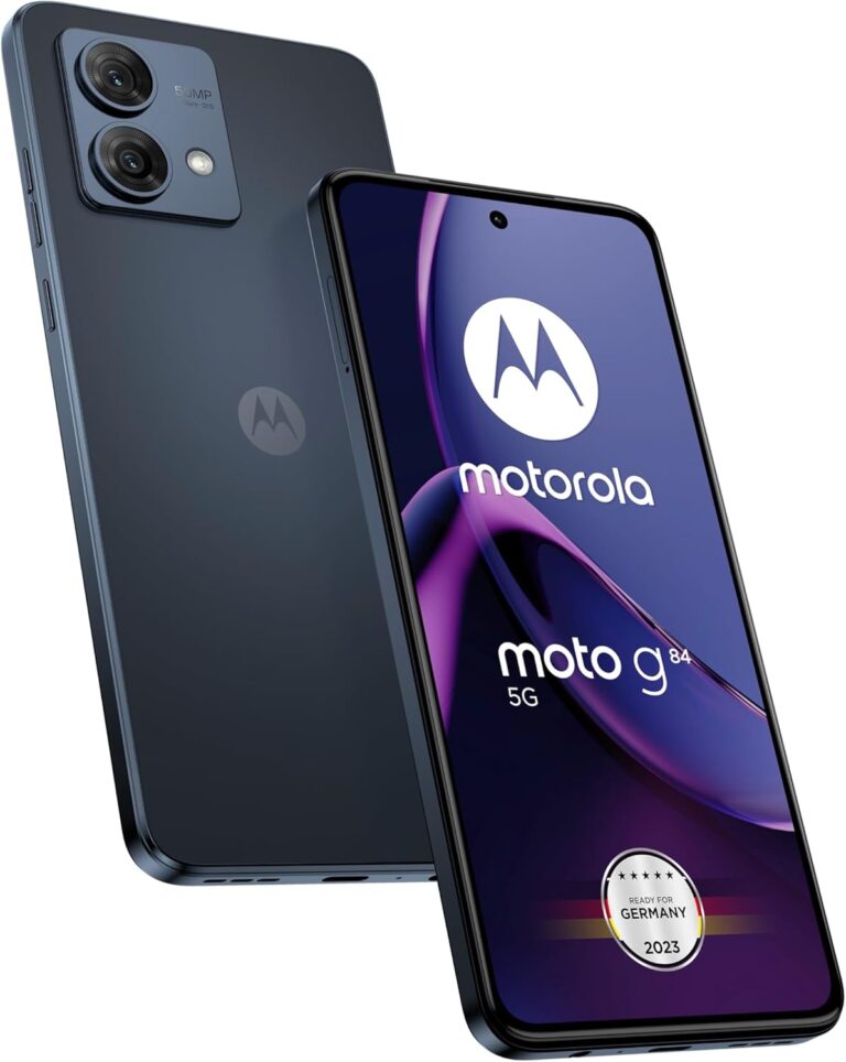 Motorola Moto g84 5G (6,5″-FHD+-Display, 50-MP-Dual-Kamera, 8/256 GB, 5000 mAh, Anroid 13) Midnight Blue inkl. Schutzcover + KFZ-Adapter [Exklusiv bei Amazon]