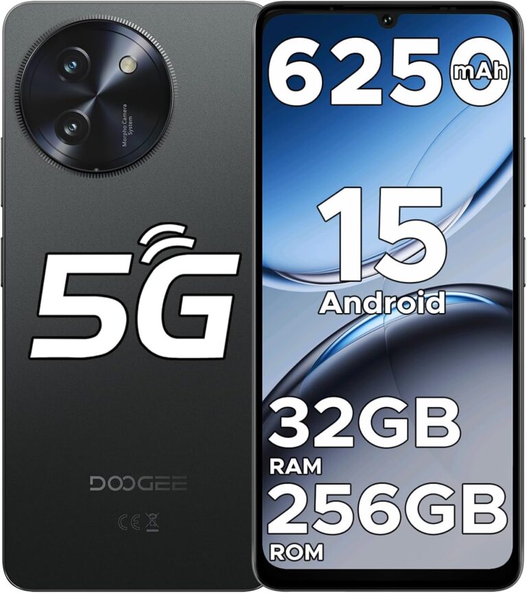 DOOGEE Note 59 Pro 5G Handy Ohne Vertrag Android 15, 32 GB RAM + 256 GB ROM/TF 2 TB, 6250mAh Akku Smartphone, 120 Hz Display + 6,75 Zoll HD, 16 MP AI Kamera, 4K Video/NFC/Dual SIM/Face ID/Widevine L1