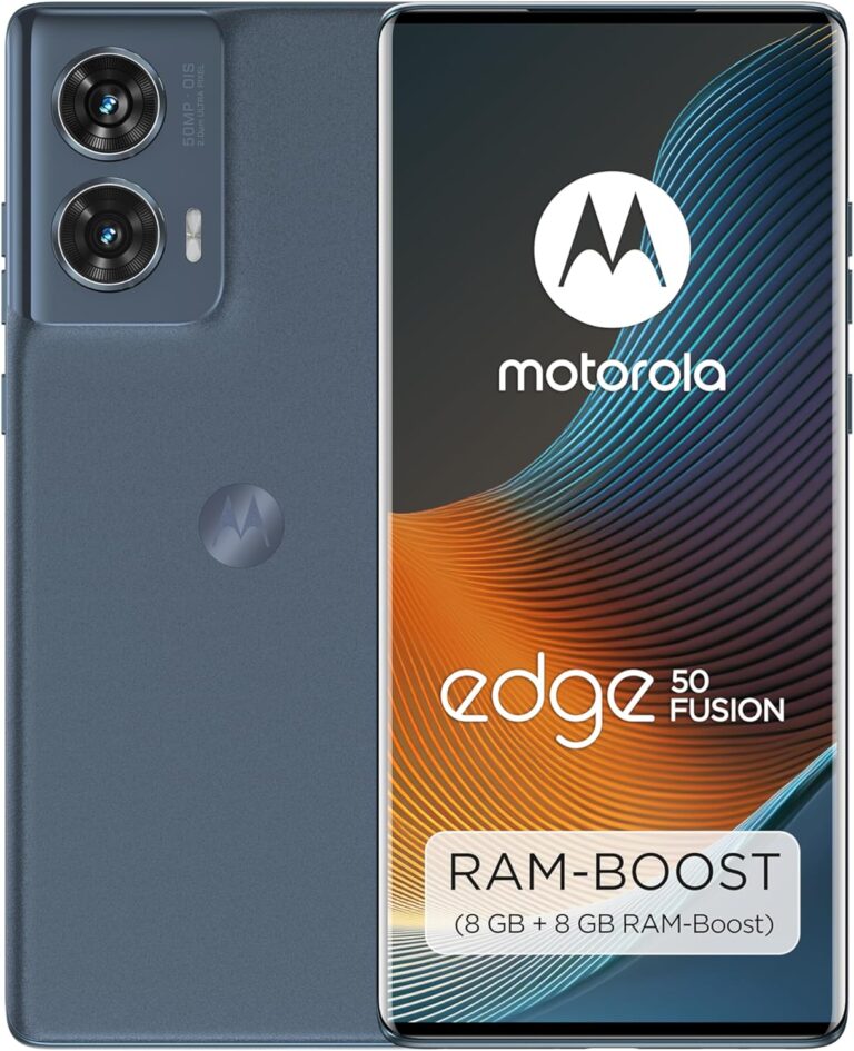 Motorola Moto Edge50 Fusion Smartphone (6,7“-FHD+-pOLED-Display,50-MP-Kamera,8/256 GB,5000 mAh, inkl. 68W-Ladegerät, Android 14) Forest Blue,inkl. Schutzcover+Handyhalterung[Exklusiv bei Amazon]