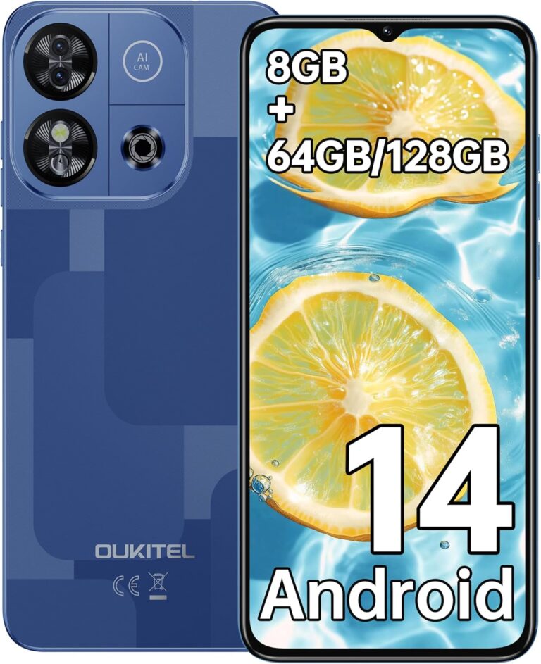 OUKITEL C57S Android 14 Smartphone Ohne Vertrag 4G – 8GB+64GB/128GB Handy Günstig, Octa Core, 6,52 Zoll HD+, 4300mAh Handy Ohne Vertrag, 4G Dreifache SLM Simlockfreie Handys 2 Jahre Garantie – Blau