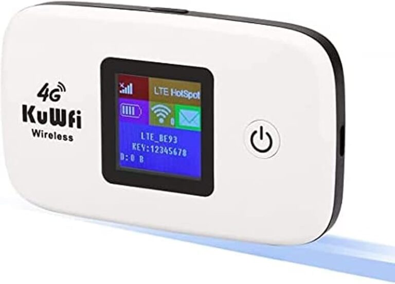 KuWFi mobiler WLAN Router, 4G LTE Router für SIM-Karten (4G/LTE bis zu 150Mbit/s Download/ 50Mbit/s Upload, Hotspot, 2400mAh Akku, 10 gleichzeitige Geräteverbindung) für Geschäftsreisen und Urlaube