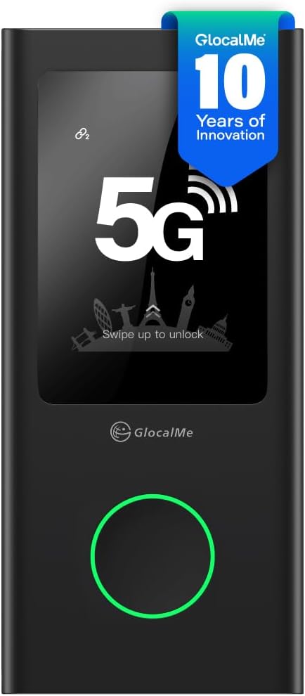 GlocalMe Numen Air mobiler WLAN Router 5G, Keine SIM-Karte nötig, 5G LTE Hotspot mit 1GB globalem Start-Datenpaket, Abdeckung von über 200 Ländern, 5400 mAh, Tragbares WLAN für Unterwegs ohne vertrag