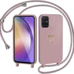 CaseLover Handyband für Samsung Galaxy A71 4G Hülle mit Band, Herz Muster Silikon Necklace Handyhülle mit Abnehmbar Kordel zum Umhängen Stossfest Bumper Handy Schutzhülle für Samsung A715F, Pink