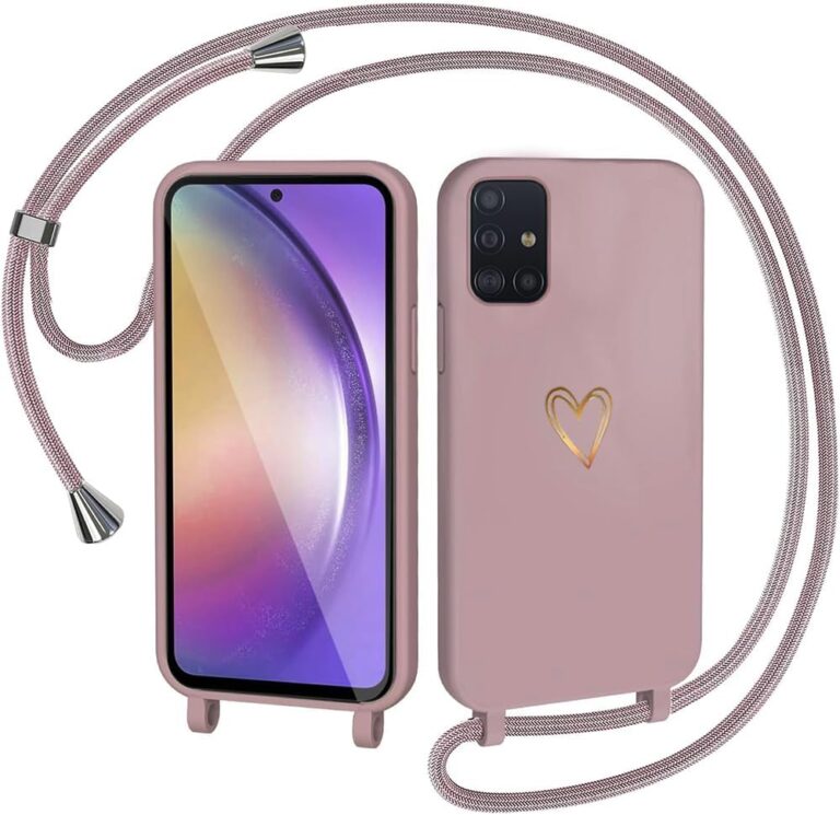 CaseLover Handyband für Samsung Galaxy A71 4G Hülle mit Band, Herz Muster Silikon Necklace Handyhülle mit Abnehmbar Kordel zum Umhängen Stossfest Bumper Handy Schutzhülle für Samsung A715F, Pink