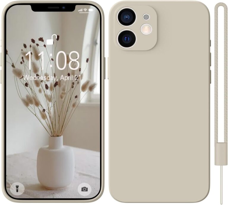 HGH für iPhone 12 Hülle Silikon mit Lanyard, Handyhülle Ultra Dünne Rundumschutz mit Weichem Microfiber-Innenfutter Stoßfeste Kratzfest Schutzhülle für iPhone 12 6.1″ Beige