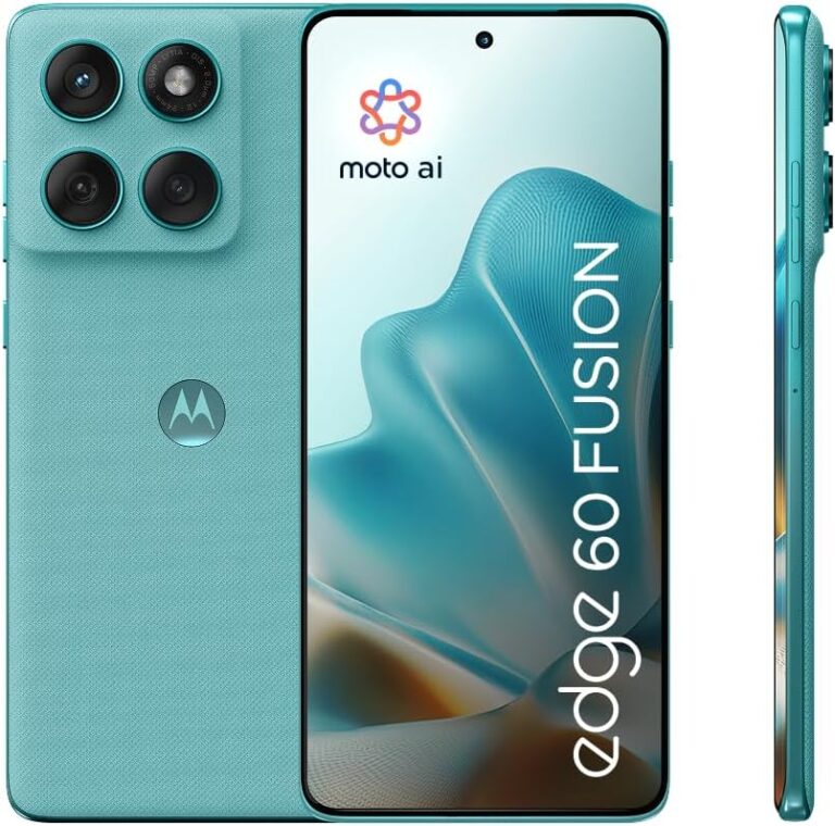 Motorola Edge 60 Fusion Smartphone (Robustes 6,67“-pOLED-Display Dank Corning Gorilla Glass 7i, widerstandsfähig, 50-MP-Kamera mit Moto-AI, 8/256 GB, 5100 mAh) Pantone Amazonite, inkl. Handyhalterung