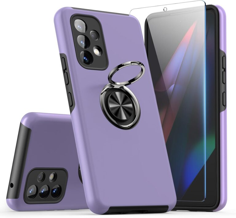 KRAFTCARE Hülle für Samsung Galaxy A53 5G mit 1 Pack Panzerglas Schutzfolie, Handyhülle mit Eingebetteter 360° Grad Ring, Magnetische Schutzhülle Stoßfest Cover Case für Samsung A53 5G,Lila