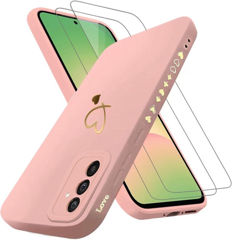 ANLYGOLD Handyhülle für Samsung Galaxy A56 5G Hülle mit 2 Stück 9H Panzerfolie Schutzglas, Samsung A56 5G Hülle Fashion Gold Herz Muster Kameraschutz Weich TPU Silikon Schutzhülle Case Hülle – Rosa