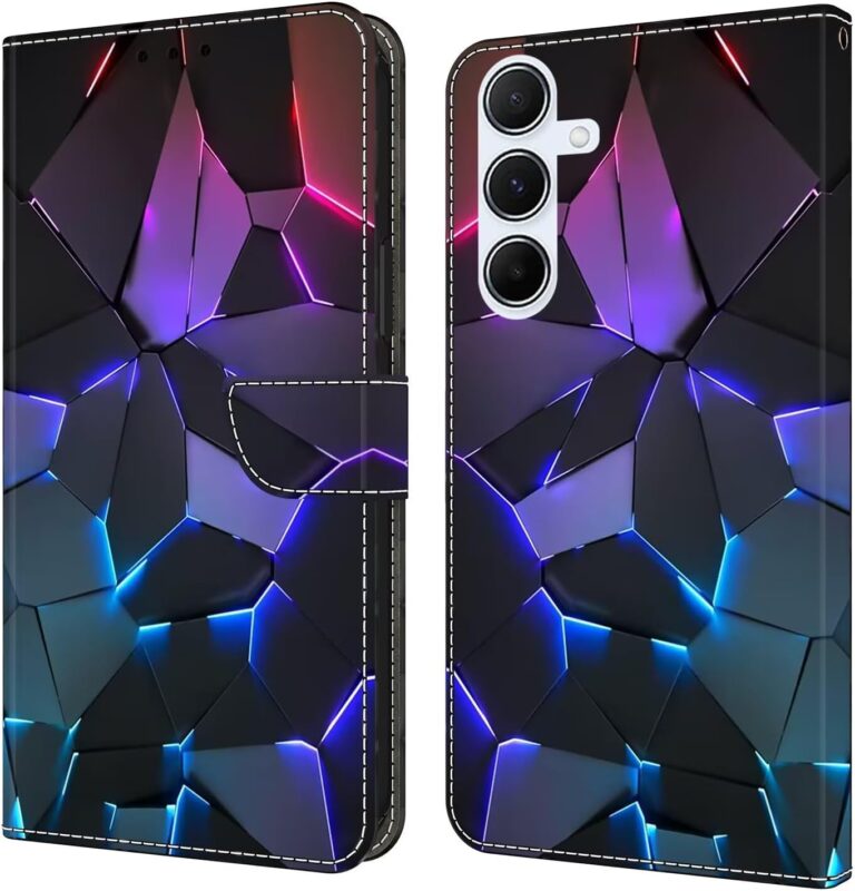 Bnvdfre Handyhülle für Samsung Galaxy A16 5G Hülle PU Leder Klapphülle Magnet Stoßfeste Kartenfach Klappbar Schutzhülle Silikon Case Cover mit Muster Motiv Flip Handytasche – Blau Crackle