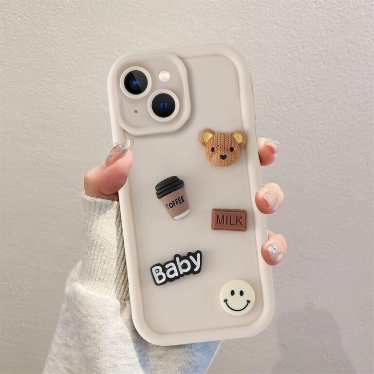 Coalbooliy Handyhülle für iPhone 13 hülle 6,1“, Aesthetic 3D Teddybär Muster Design Weiß Weiche TPU Silikon Stoßfest Kameraschutz Schutzhülle Bumper Ultra Dünn Mädchen Case, 03