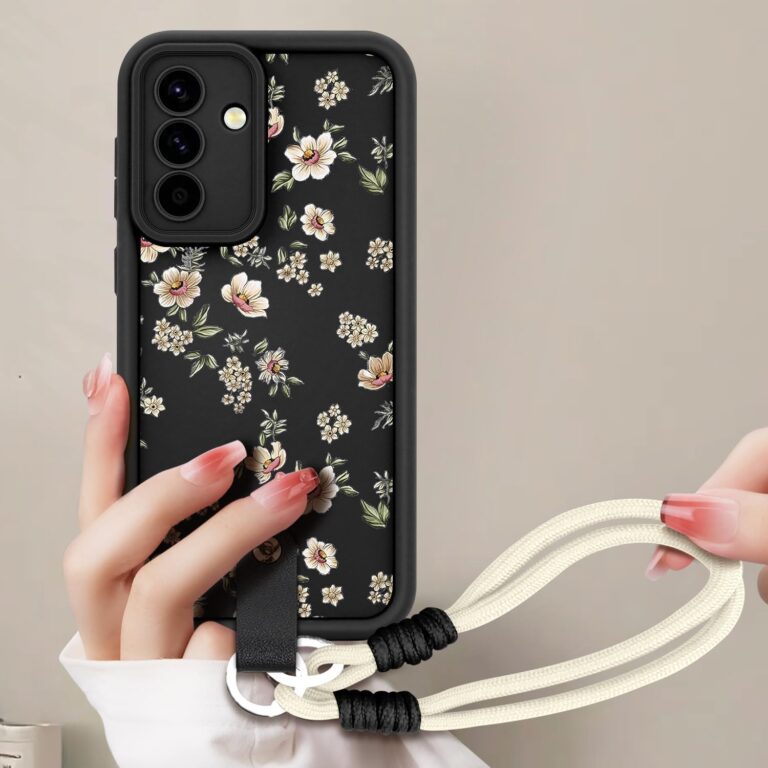 AICISINGN Handyhülle für Samsung Galaxy A56 Hülle mit Armband Schnur, Handykette Schutzhülle mit Aesthetic Blumen Muster mit Kordel zum Umhängen Cover Case für Samsung A56 5G, 02
