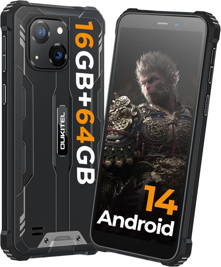 OUKITEL G2 Outdoor Handy Ohne Vertrag, Android 14 Octa-Core günstig Smartphone, 6300mAh Akku, 6″ HD+ Display, 16GB+64GB Smartphone 4G, IP68 Wasserdicht, 5+13MP Kamera, Dual SIM, OTG-Schwarz