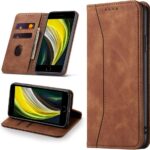 Leaisan Handyhülle für iPhone SE 2022/iPhone SE 2020 Hülle, iPhone 8/iPhone 7 Hülle Premium Leder Flip Klappbare Stoßfeste Magnetische [Standfunktion] [Kartenfächern] Schutzhülle Tasche – Braun