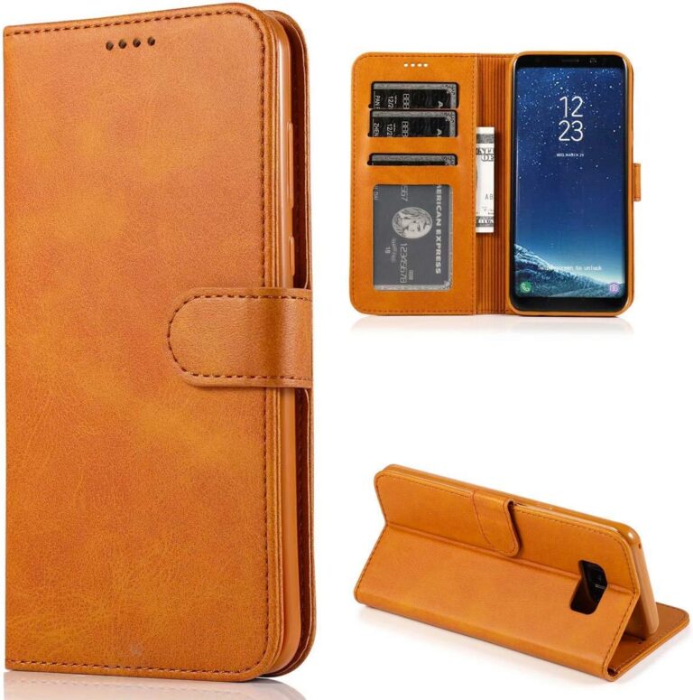 CTIUYA Schutzhülle für Samsung Galaxy S8, Hülle Handyhülle Leder Klapphülle Handytasche Flip Brieftasche Schutzhülle Magnet Wallet Case Tasche Lederhülle für Samsung Galaxy S8,Hellbraun