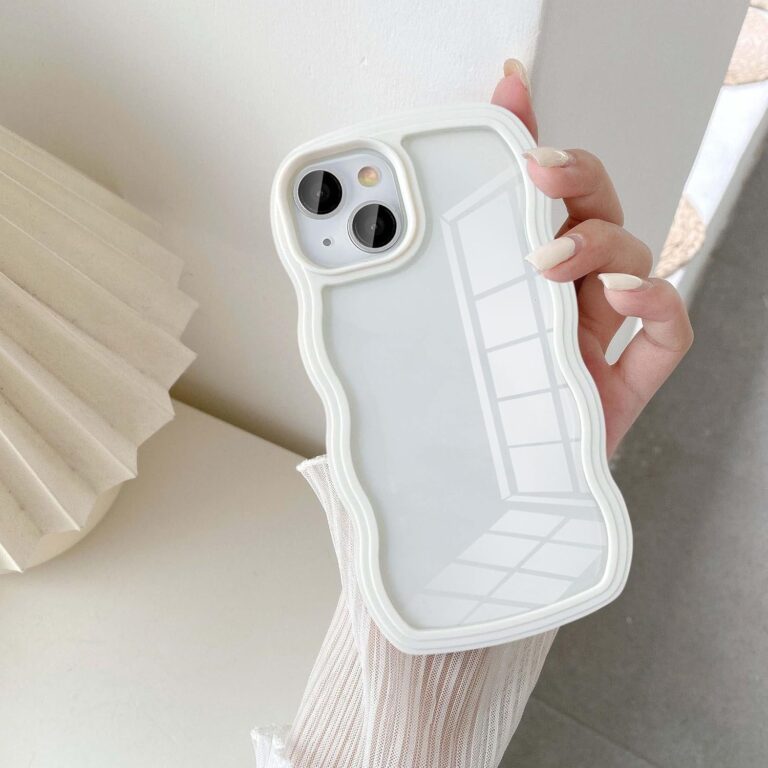 UEEBAI Hülle für iPhone 13, Wellen Rahmenform Silikon Stoßfeste Schutzhülle Anti-Kratzt Tansparent Rückseite TPU Bumper Cover für Mädchen Frauen Handyhülle für iPhone 13 – Weiß