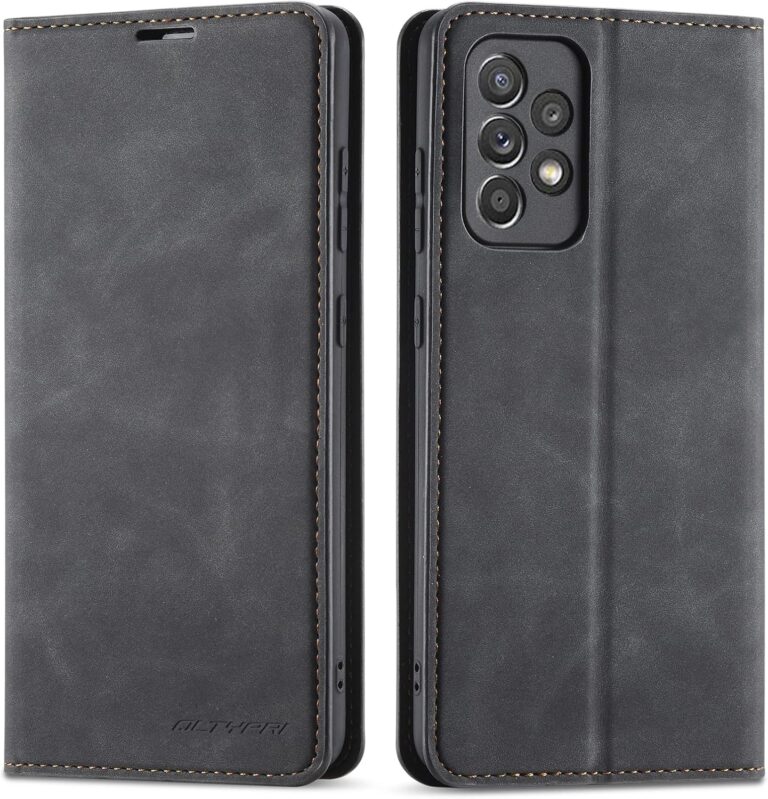 QLTYPRI Hülle für Samsung Galaxy A33 5G, Premium Dünne Ledertasche Handyhülle mit Kartenfach Ständer Flip Schutzhülle Kompatibel mit Samsung Galaxy A33 – Schwarz