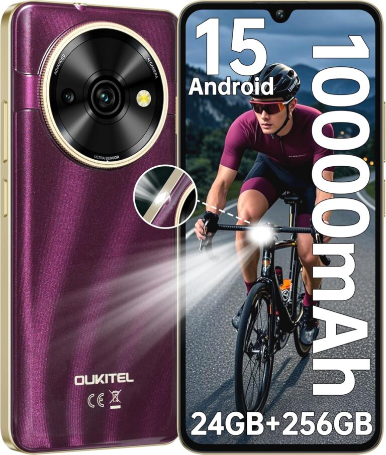 OUKITEL C59 Pro Android 15 Smartphone Ohne Vertrag – 10000mAh 24GB+256GB 6.88 Zoll 90Hz Handy Günstig 13MP+5MP Kamera 120LM Taschenlampe,NFC,GPS, Dual SIM 4G Simlockfreie Handys,Violett