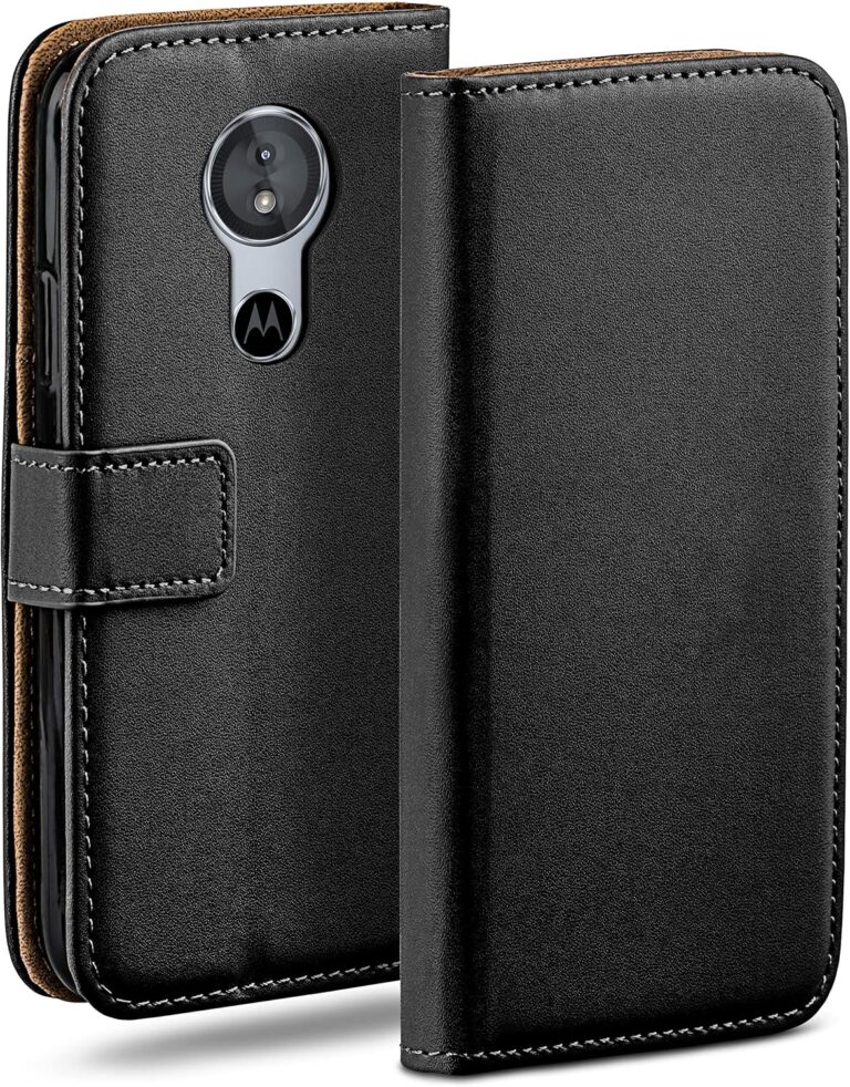 moex Book Case für Motorola Moto E5 Handyhülle mit Kartenfach, Hülle klappbar 360 Grad Schutzhülle, Klapphülle Flip Case Cover, PU Leder Handytasche Lederhülle, Schwarz